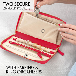 Portable Red Jewelry Travel Case Foldable Roll Bag <strong>Zipper</strong> Portfolio Pouch for Tangle Free Necklace, Earrings, Rings, <strong>Bracelets</strong> - Product Image 5