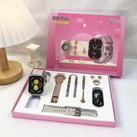 Montre connectée de luxe pour femme A68 Plus avec collier, boucles d'oreilles, bracelet, bague, bracelet intelligent en or rose et argent A68 Plus