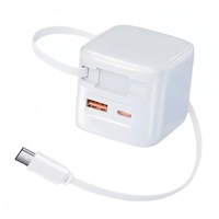 Bloc de charge murale rapide 30W GaN Adaptateur de chargeur de voyage portable USB A C PD avec câble rétractable pour iPhone 16 15 iPad Galaxy