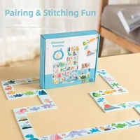 Juego de Dominó de Madera con Dinosaurios de Dibujos Animados CPC CE para Niños de 2-3 y 4-6 Años, Bloques de Construcción de Madera