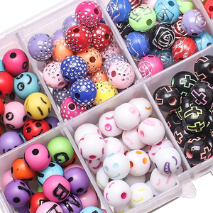 ZHB 8mm perles acryliques rondes 200 pièces sourire émoticône Rose à motifs boule de points en plastique perles entretoises rondes pour la fabrication de bijoux - Product Image 4