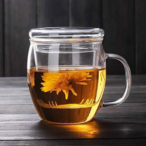Tazza da tè fatta a mano in vetro addensato da 350ml con filtro infusore a prova di calore <span class=keywords><strong>3</strong></span> pezzi di tazze da tè e piattini trasparenti con impugnatura comoda - Product Image 1