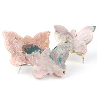 HZ Cristal de Diamant Poli Naturel Argentin Rose Violet Sculpté en Forme de Papillon pour Décoration de Bureau à Domicile et Cadeaux Thème Amour