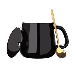 Tasse à café en céramique <span class=keywords><strong>Horoscope</strong></span> Douze Constellations, glaçure noire, ensemble de tasses d'astrologie en céramique avec couvercle et cuillère - Product Image 5