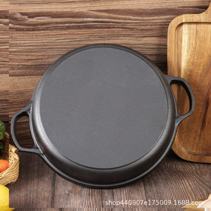 Double-Eared Cast Iron Frying <b>Pan</b> With Glass Lid Round Durable For <b>Pan</b>-Fried Buns Dumplings Flatbreads - Product Image 4