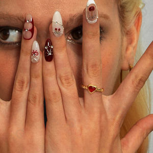 خاتم على شكل قلب فتاة عتيقة من العقيق الفضي حلي عتيقة من حجر الحب خاتم حجر طبيعي عقيق أحمر رومانسي - Product Image 2