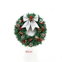 Guirlande de Noël Ronde en Plastique 40cm avec Nœud Pailleté, Cône de Pin et Baies Rouges – Décoration de Vitrine de Noël 2026 – Nouveauté Promotionnelle