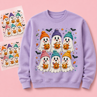 Transfert DTF prêt à presser, motif fantôme, Jack-o'-lantern, chauve-souris, lune souriante, étoile, saison automne, pour sweat-shirt et hoodie