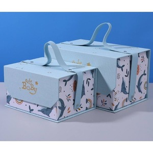 Reusable Baby Shower Gift <b>Boxes</b> with Handle Coated Paper Rigid <b>Boxes</b> for Newborn <b>Party</b> Favors Offset Printing - Product Image 6