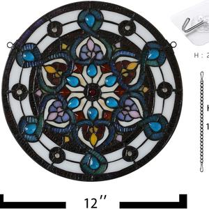 Paneles Decorativos de Vidrio Estilo Tiffany de 12 Pulgadas con Diseño de Flor Azul Marino, Estructura Sólida para Cocina o Sala de Estar, 3mm de Grosor - Product Image 6