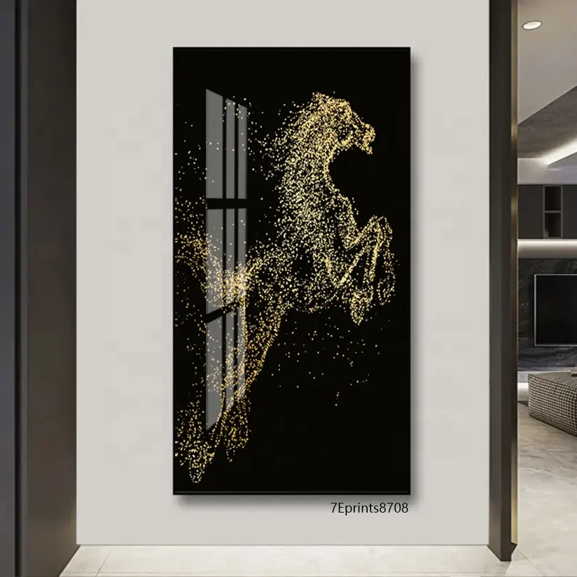 High Quality Abstract Golden Horse Crystal Porcelain Painting Art Living Room Decor Acrylic Painting