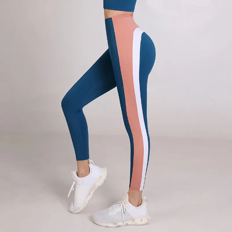 Celana Legging Yoga Wanita, Legging Fitness Lift Bokong Pinggang Tinggi Motif S-XL, Warna Kontras