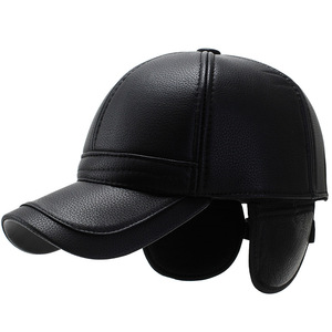 หมวกเบสบอลหนัง PU สีดำสำหรับผู้ชายสูงอายุหมวกแฟชั่นฤดูหนาว - Product Image 1