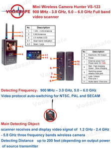 Détecteur de caméra <span class=keywords><strong>espion</strong></span> Vodasafe VS-123 NTSC/PAL/SECAM avec commutation automatique, scanner vidéo sans fil - Product Image 2