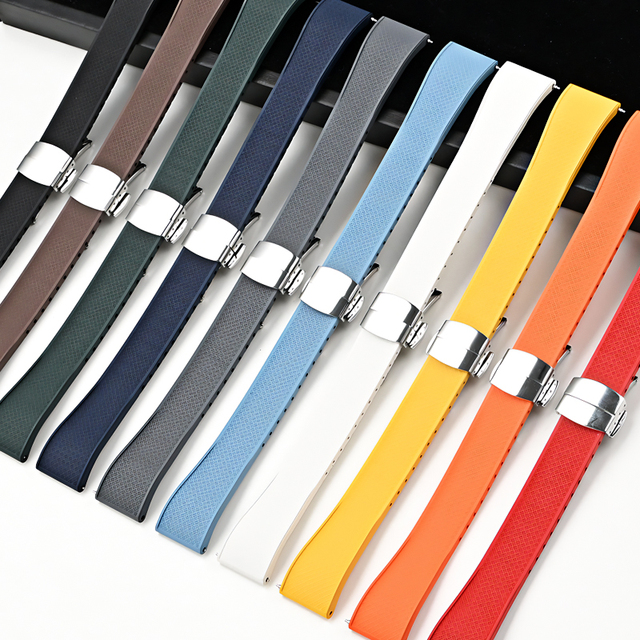 Luxury FKM Rubber Watch Strap 20mm 22mm Bracelet Watch Accessories Diving Series Integrated Watch Band with Butterfly Buckle