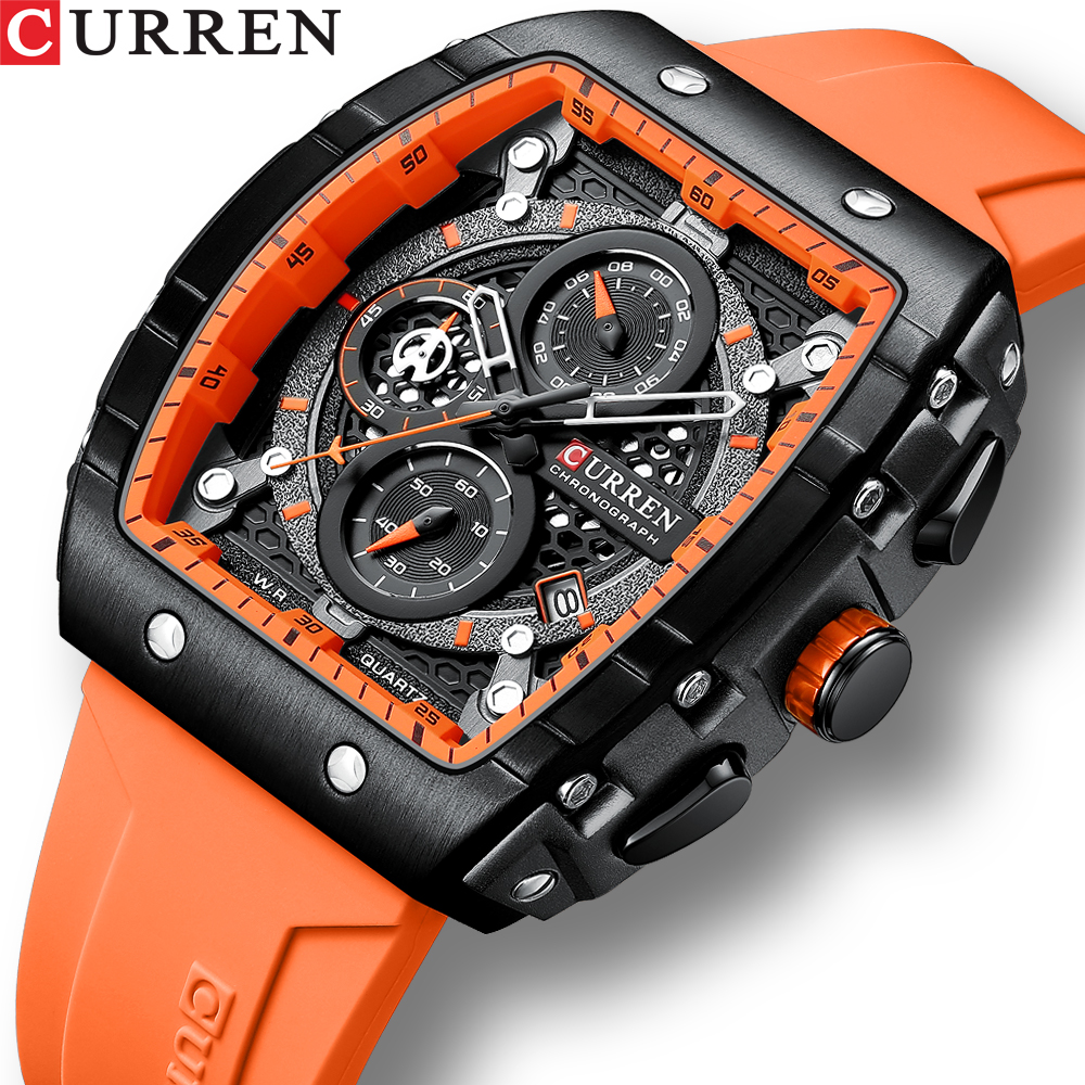 Curren 8442 Mannen Horloge Top Luxe Waterdichte Quartz Vierkante Polshorloges Voor Mannen Date Sport Siliconen Klok Mannelijke Montre Homme