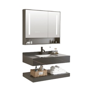 ตู้ห้องน้ำแบบแขวนผนัง Ouni Black Double Layer Ceramic Slab ขนาด 80-120 ซม. พร้อมอ่างล้างหน้าเซรามิกสองชั้น - Product Image 5