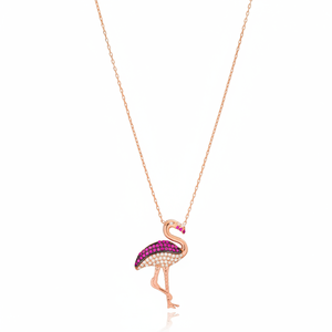 Flamingo Animal diseño claro circón rubí piedra encanto colgante turco hecho a mano venta al por mayor 925 joyería de plata esterlina - Product Image 2