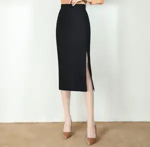 Wholesale of New Spring Hip Wrap Skirts High Waist Elastic Slim Fit Split Long Skirts women Work Black Skirts