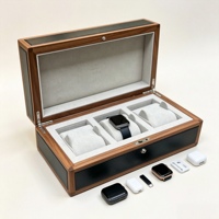 Boîte à montres en bois et cuir avec coussin en daim, compartiment pour montres connectées et mécaniques, écouteurs, collectionneur, luxe, commémorative
