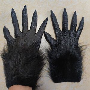 Black <b>Claw</b> <b>Gloves</b> One Size Plush Werewolf Costume Props Halloween Party Wear - Product Image 2