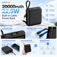 Power Bank 20000mAh 22.5W Pengisian Cepat dengan Kabel Terintegrasi Layar LCD Pengisi Daya Portabel untuk Smartphone