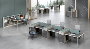 مكتب عمل حديث صديق للبيئة من MDF من مصنع أثاث المكاتب، نظام وحدات مكتبية حديثة بـ 6 مقاعد للموظفين - Product Image 5