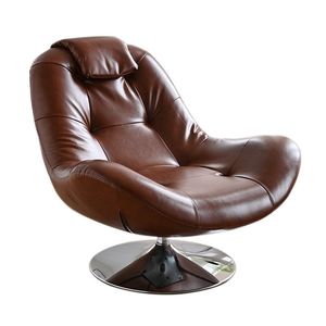 Silla Giratoria de Cuero Estilo Italiano, Cuero Genuino Encerado al Aceite, Color Marrón, para Sala de Estar, Dormitorio, Oficina, Ocio - Product Image 5
