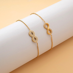 Fine Stainless Steel Wholesale Jewelry 18K Gold Plated Heart <strong>Infinity</strong> Bowknot Zircon Charms Link <strong>Bracelet</strong> and <strong>Bracelet</strong> for Women - Product Image 5