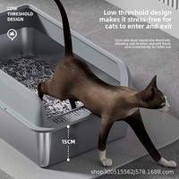 Bac à litière extra large en acier inoxydable pour chats et chiens, style ouvert, avec clôture haute anti-éclaboussures, profond et épaissi, semi-fermé