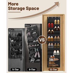 12 Tier Over The Door <b>Shoe</b> Organizer Hanging Rack Black Mesh For Closet Storage Sneaker Holder Fit 24 Pairs - Product Image 3