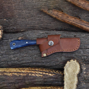 Couteau de chasse occidental en acier inoxydable Damas à lame droite, manche en os de chameau, motif goutte de pluie, pour le camping - Product Image 5