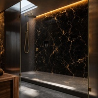 Panneau mural en marbre UV noir et or WYRAX pour couloir d'appartement, revêtement mural décoratif et intérieurs résidentiels