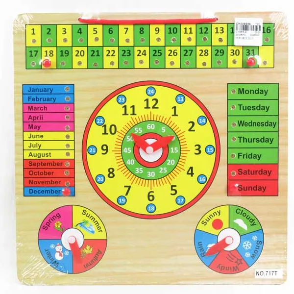 Wholesale baby Wooden toy Spanish English Arabic Russian calendar development play kids wall calendar