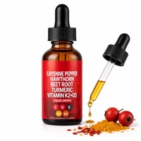 Gouttes de piment de Cayenne avec curcuma, racine de betterave, baie d'aubépine, vitamine D3 K2, complément liquide à base de plantes naturelles, 60 ml