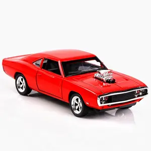 model cars 1:32 Dodge Challenger alloy car model American supercar with sound and light pullback metal car model toys