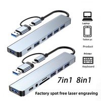 Hub Multipuerto USB 3.0 Tipo-C, Lector de Tarjetas SD/TF, 5-8 Puertos, 5Gbps de Alta Velocidad, Aleación de Aluminio, Pantalla Dual para Macbook/PC Portátiles