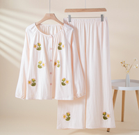 Pyjamas pour femmes 100% coton OEM Pyjamas pour femmes 100% coton - Style rustique avec des détails floraux brodés