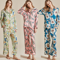 Ensemble de pyjama pour femmes en tissu satin de soie classique de haute qualité, imprimé rayé, col rabattu, manches longues, taille élastique, automne