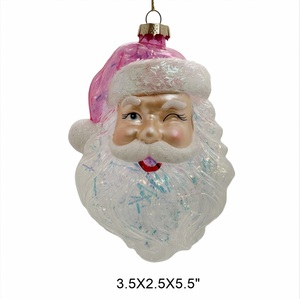 Ornamento Natalizio in Vetro Artigianale di Lusso a Forma di Volto di Babbo Natale, Tradizionale e Carino, Miniatura Rossa con Perline e Pelliccia Sintetica - Product Image 1