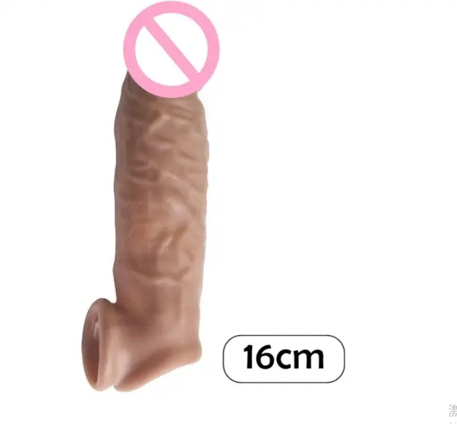 16cm Silicone Realistic Penis Sleeve Extender Dick Enlargement Delay Ejaculation Reusable Condom Men Sex Toys