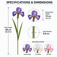Fleur d'iris artificielle en PU effet naturel, tige unique, Iris Alice, pour arrangements floraux en gros, décoration de mariages, maisons et événements