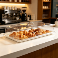 Plateau de présentation alimentaire en acrylique transparent avec poignée, protection anti-poussière pour pâtisseries et pains, idéal pour restaurants, buffets, vente en gros, OEM