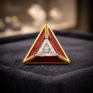 Gold Triangle <b>Fine</b> Stud <b>Earrings</b> Red Enamel Moissanite Stone Women Jewelry Gift Party Wear - Product Image 4
