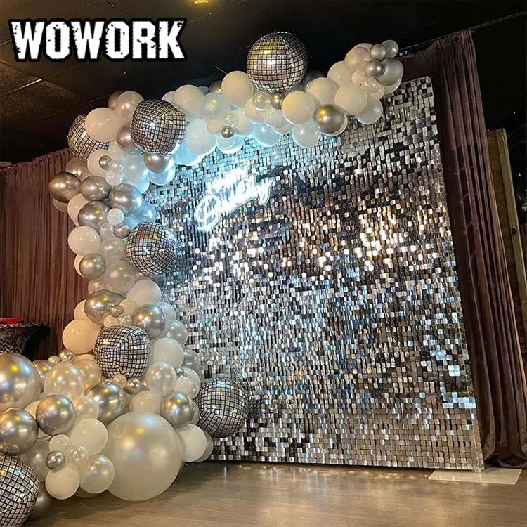 WOWORK Atacado e Brilho sliver glitter shimmer lantejoulas parede painel 30 X pano de fundo para festa de aniversário D