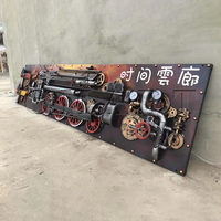 Peinture murale 3D style industriel steampunk, sculpture de train en métal rétro vintage, décoration murale pour bar, restaurant à thème intérieur