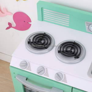 Réfrigérateur et cuisine en bois vert modernes pour jeux de rôle avec évier, robinet et brûleurs pour enfants - Product Image 3