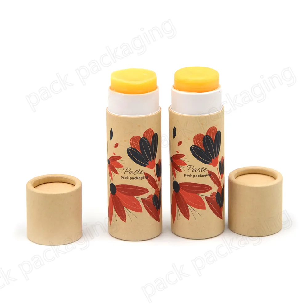 Envase de barra desodorante de cilindro de cartón ecológico, tubo de papel de realce para embalaje de bálsamo labial