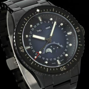Bespoke Limited Edition Moonphase Complete <b>Calendar</b> Gradient Blue Dial Black Steel Case Automatic Mechanical Elite Men Watch - Product Image 2