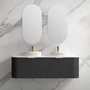 Mobile da <span class=keywords><strong>Bagno</strong></span> Moderno Sospeso Bianco con Ante Canettate Curve Mobiletto Pensile da Parete - Product Image 6